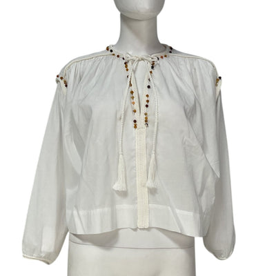 Neiman Marcus Beaded White Jodie Blouse Size M
