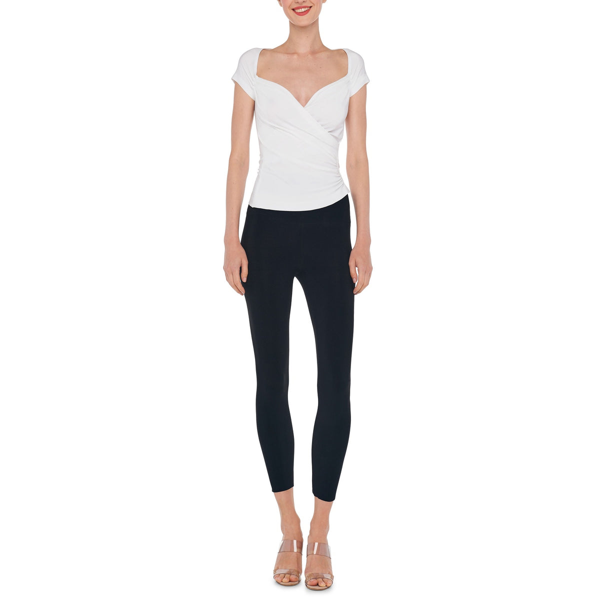 Norma Kamali Ruched Snow White Sweetheart Side Drape Top Size XS