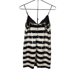 L'Agence Striped Sequin Black Ivory Elora Mini Size 2 Dress