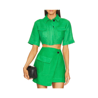 Matthew Bruch Utility Kelly Green Button Up Crop Top Size 1