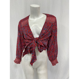 Veronica Beard 'Sarah' Red Viscose Floral Tie Top Size M
