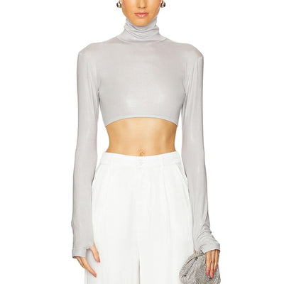 Norma Kamali Cropped Gray Turtleneck Top Size S