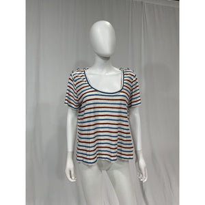 Veronica Beard 'Benji' Blue Striped Scoop Neck Short Sleeve Tee Size M