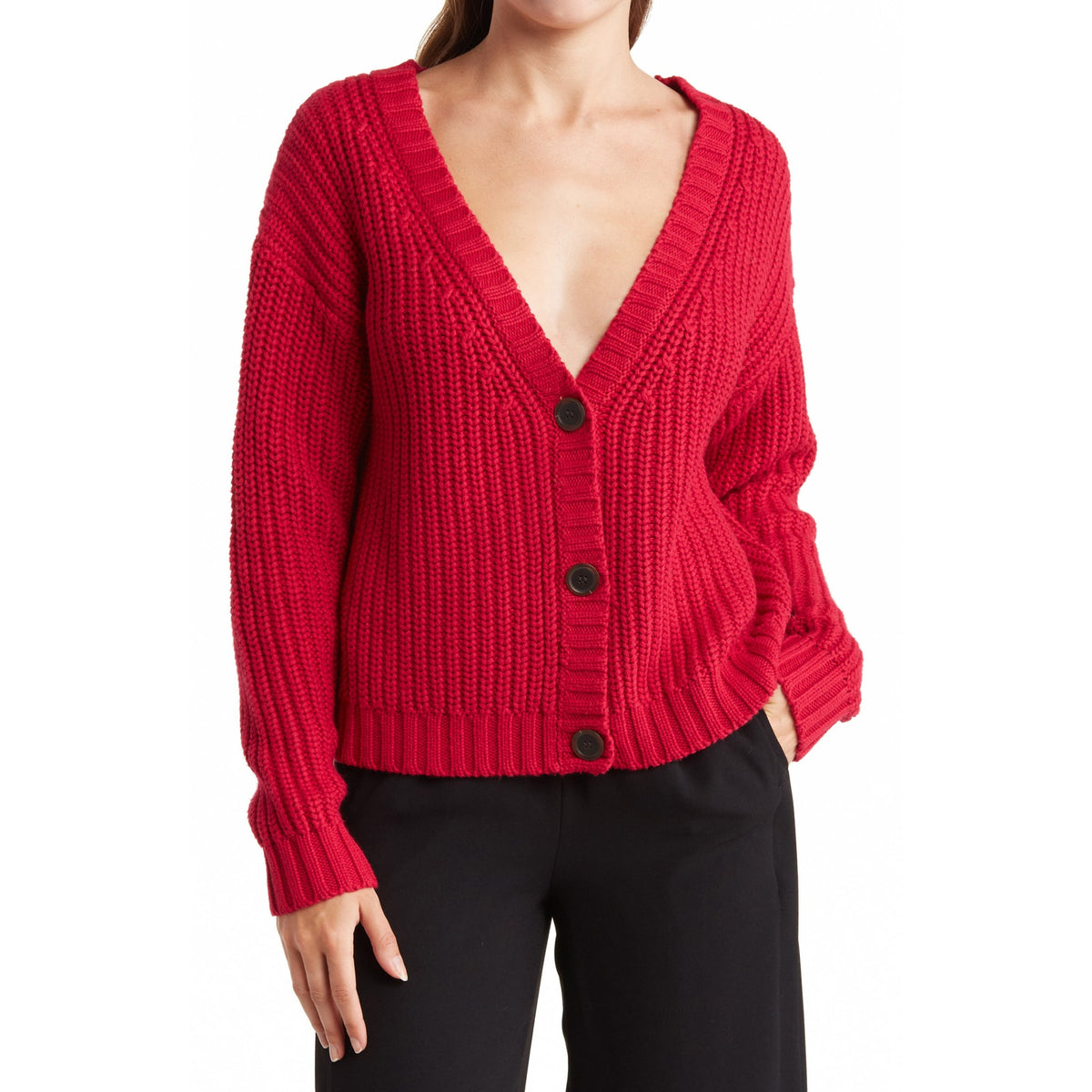 Atm Anthony Thomas Melillo Chunky Red V Neck Button Front Cardigan Size S / P