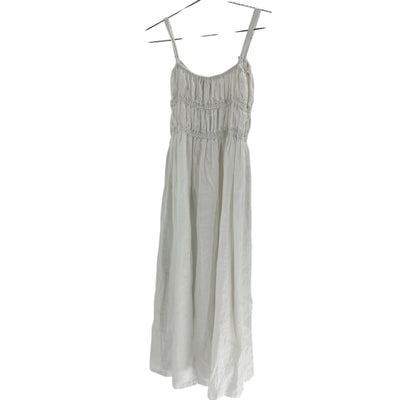 Faithfull The Brand Shirred Linen Midi White Francesca Dress Size M