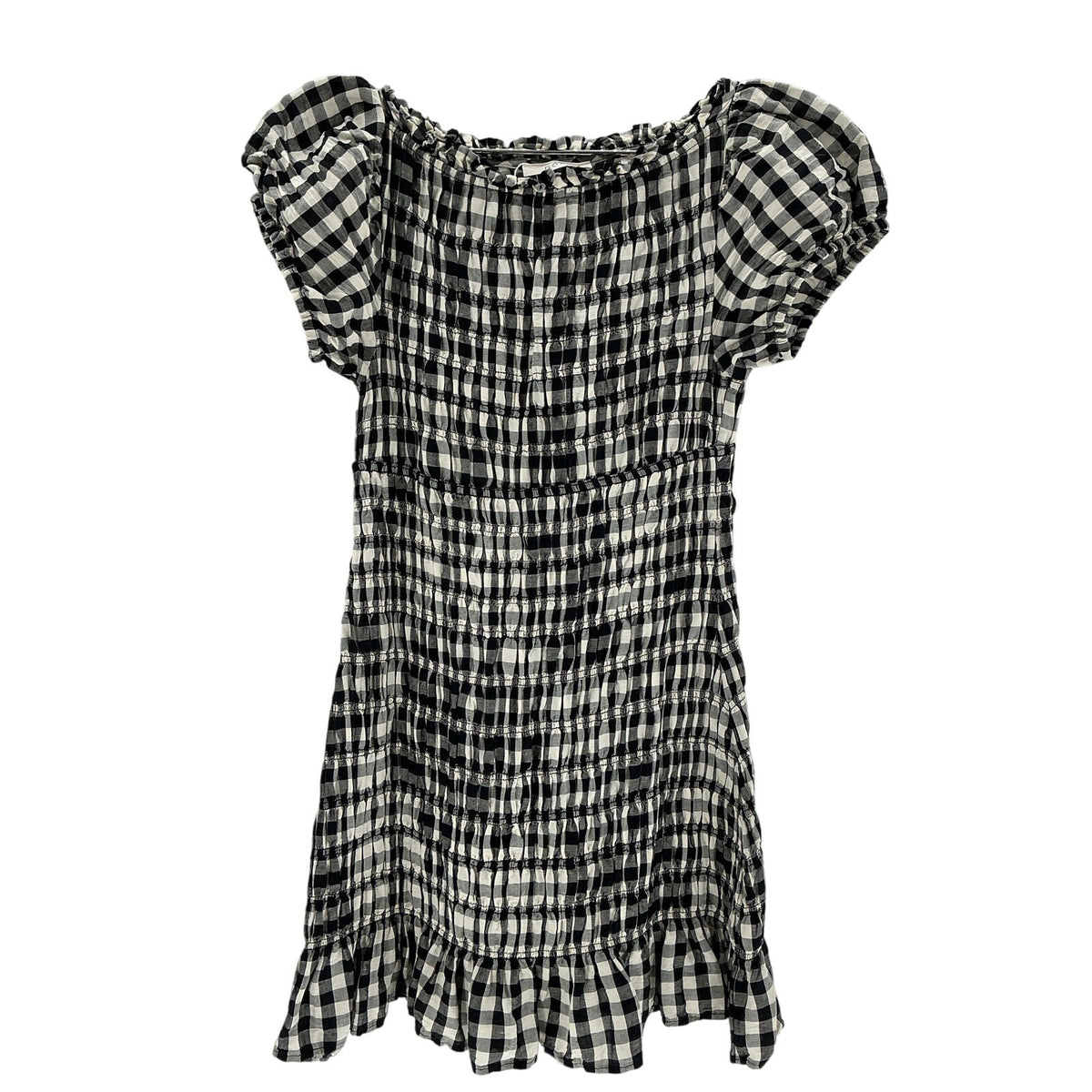 Dôen 'Rizzo' Black Cotton Shirred Gingham Voile Mini Dress Size S