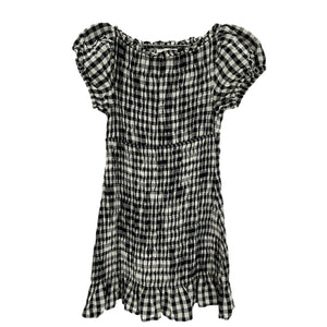 Dôen 'Rizzo' Black Cotton Shirred Gingham Voile Mini Dress Size S