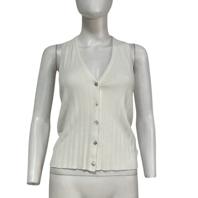 Vince Ribbed White Button Front Tank Top Size S
