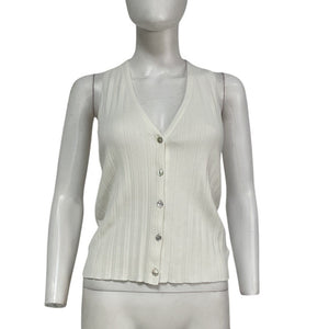 Vince Ribbed White Button Front Tank Top Size S
