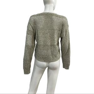Atm Anthony Thomas Grey Linen Melillo Cotton Blend Open Knit Crew Neck Sweater Size XS