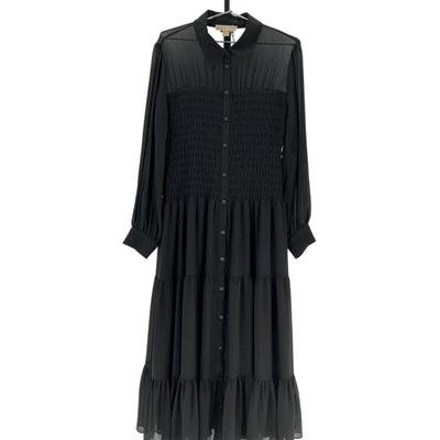 Michael Kors Elegant Black Smocked Button-Front Dress Size XL