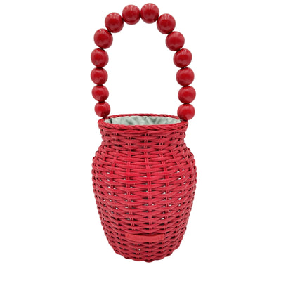 Loeffler Randall Beaded Red Raffia Handle Handbag