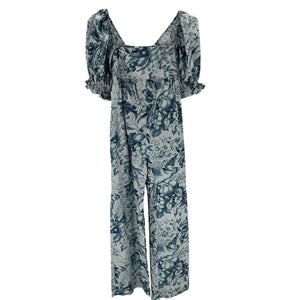Selkie 'The Louie' Blue Toile Hamptons Jumpsuit Size S