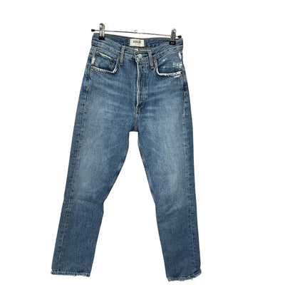 Agolde Distressed Blue Riley High Rise Straight Crop Denim Jeans Size 24