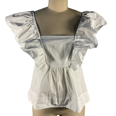 Ganni Chic Bright White Poplin Ruffle Blouse Size 36 FR / US 4 NWT