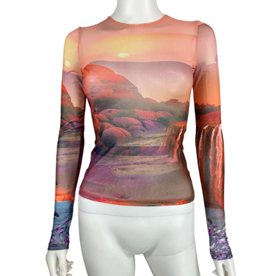 Miaou Sheer Multicolor Oasis Long Sleeve Tee Size XS