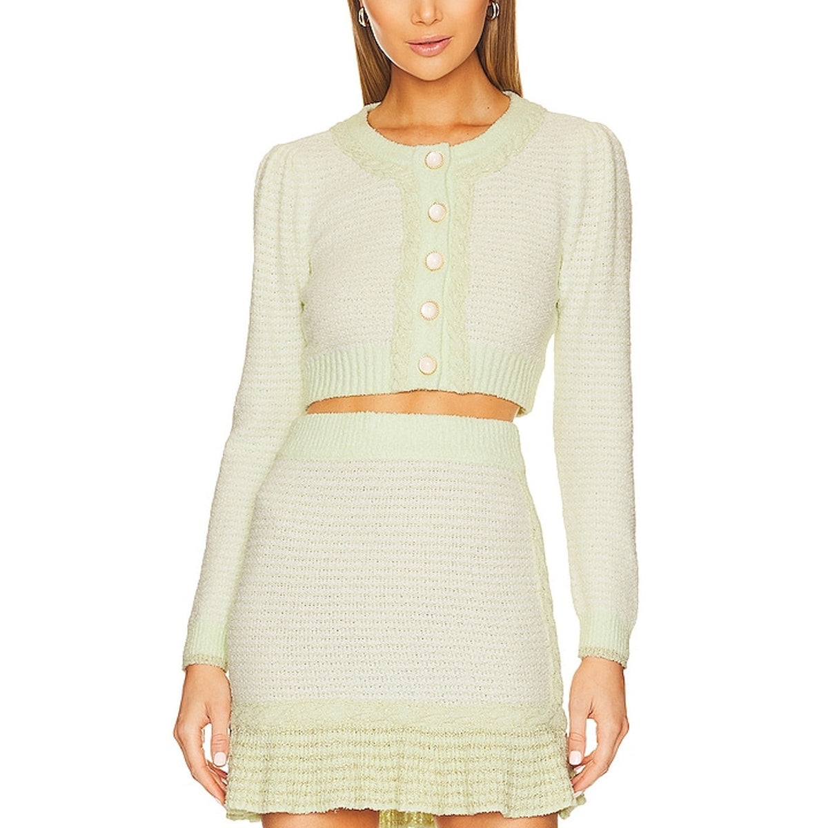 Loveshackfancy Cropped Light Green Twain Cardigan Size XS