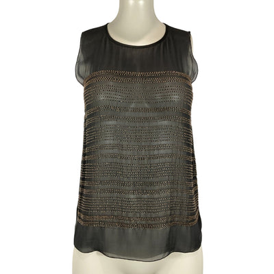 L'agence Embellished Black Sheer Panel Top Size XS