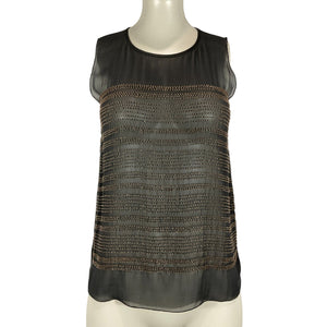 L'agence Embellished Black Sheer Panel Top Size XS