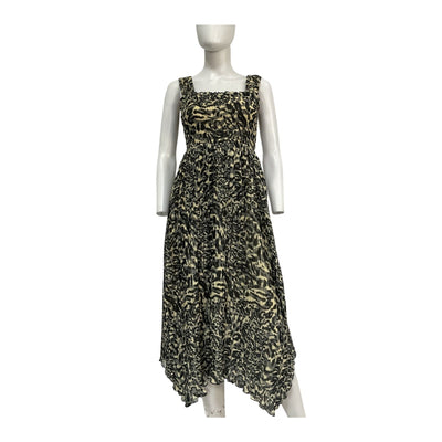 Ganni Pleated Lemon Icing Georgette Smock Midi Dress Size 32 EU / US 0