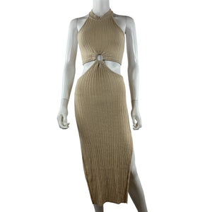 L'academie Ribbed Tan Magnolia Midi Dress Size S