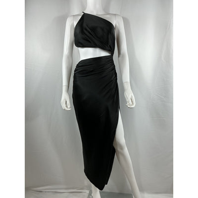 The Sei One Shoulder Black Silk Cut Out Dress Size 2