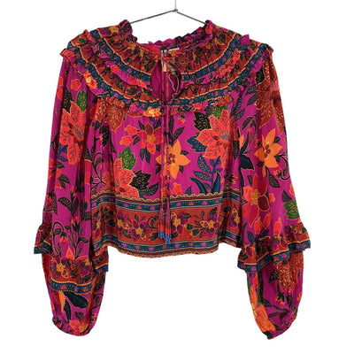 Farm Rio Bohemian Multicolor Ruffle Yoke Blouse Size XS