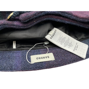 Sandro 'Rosiere' Purple Wool Plaid Fringe Faux Wrap Mini Skirt Size 36