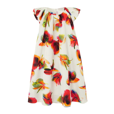 Alexander Mcqueen Gathered White Orchid Print Faille Mini Dress Size IT 40 / US 4 NWT