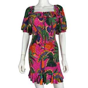 Farm Rio Vibrant Multicolor Painted Toucans Mini Dress Size XS