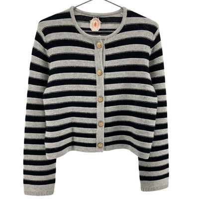 Jardin Des Orangers Striped White Navy Wool Cashmere Cardigan Size L