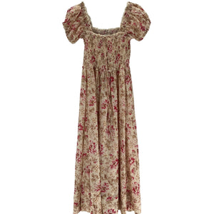 Dôen 'Stanza' Pink Cotton Lace-Trimmed Floral-Print Midi Dress Size S