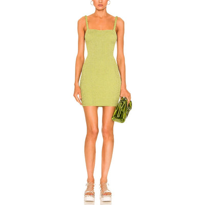 Bond-Eye Crinkle Citron Shimmer Drew Mini Dress NWT