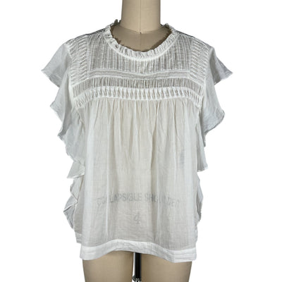 Isabel Marant Ruffled White Pintuck Yoke Blouse Size FR 34 / US 2