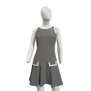 Alice + Olivia Classic Black Ecru Houndstooth Sima Dropwaist Mini Dress Size 4