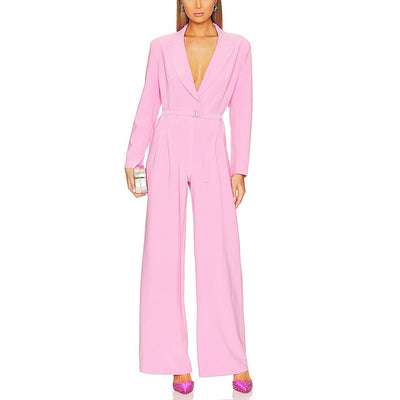 Norma Kamali Tailored Pink Single Breasted Straight Leg Jumpsuit Size XS