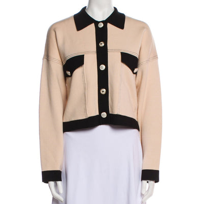 Sandro Colorblock Beige And Black Contrast-Trim Button-Front Jacket Size 0