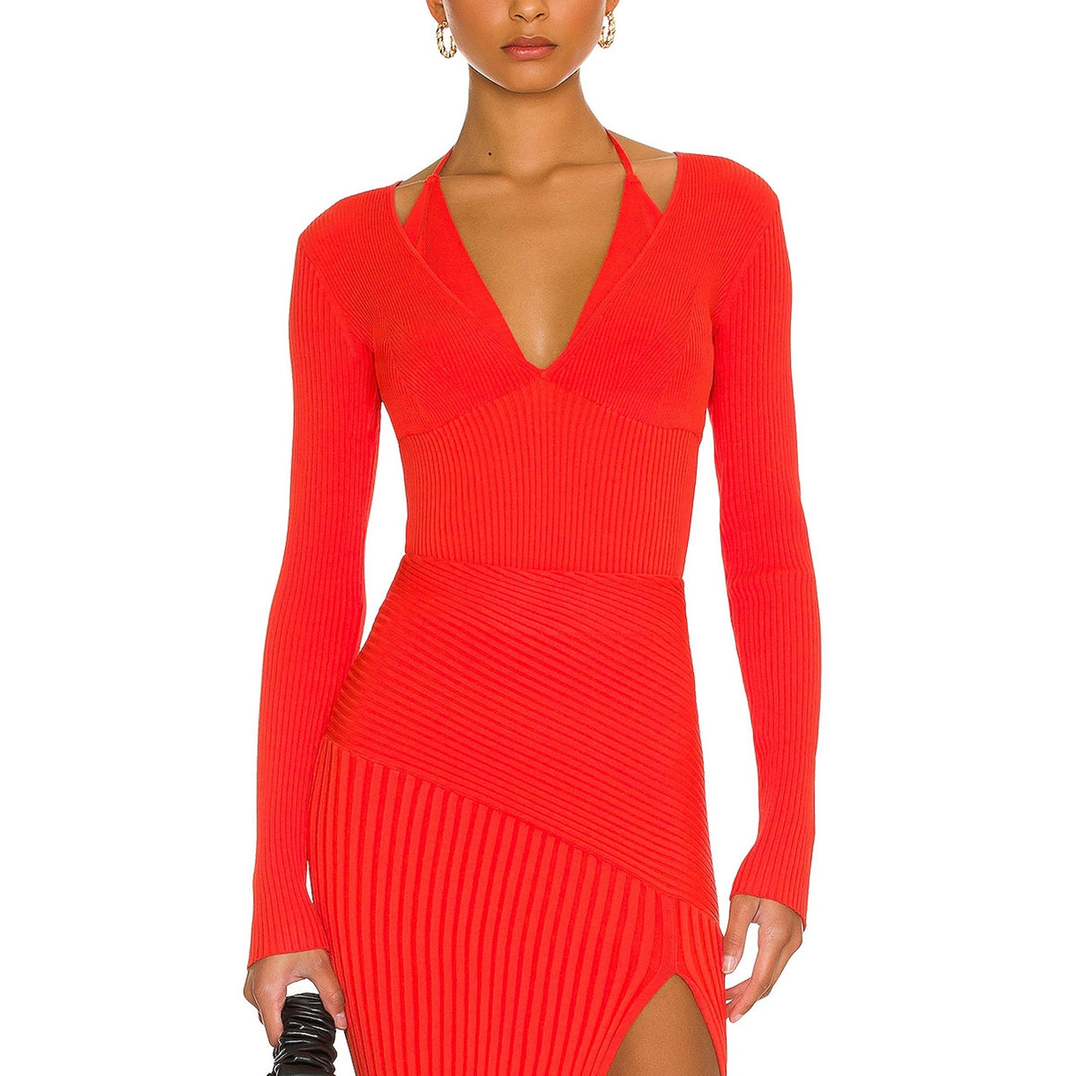 Nicholas Ribbed Flame Amara Long Sleeve Top Size S