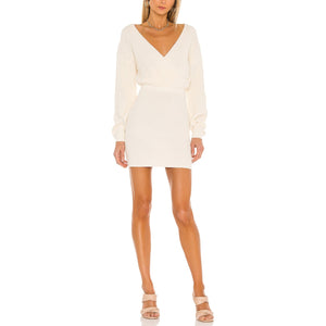 Tularosa Ribbed Cream Mia Surplice Mini Dress Size M