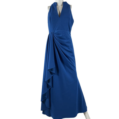 Badgley Mischka Draped Blue Stretch Crepe Gown Size 8