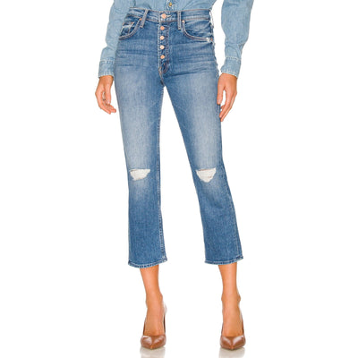 Mother Distressed Blue Pixie Tomcat Crop Denim Jeans Size 25