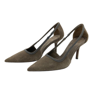 Brunello Cucinelli Bead Embellished Dark Brown Cutout Suede Pumps Size IT 40 / US 10