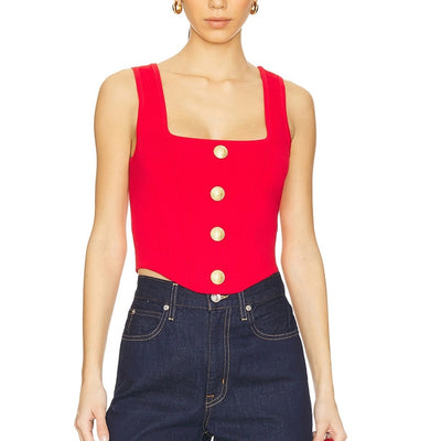 L'Agence Buttoned Red Saga Corset Top Size XXS