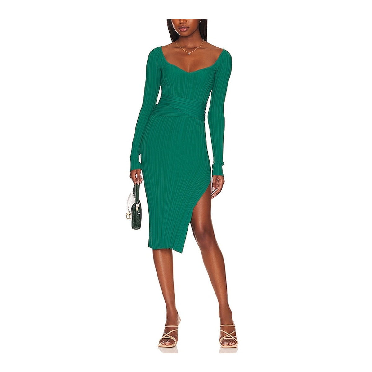 L'Academie Ribbed Teal Pabla Midi Size L Dress