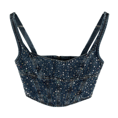 Alessandra Rich Embellished Blue Bustier Top Size 38 IT / 2 US