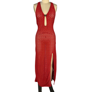 Ganni Chic Red Mesh Lace Keyhole Maxi Dress Size FR 38 / US 6