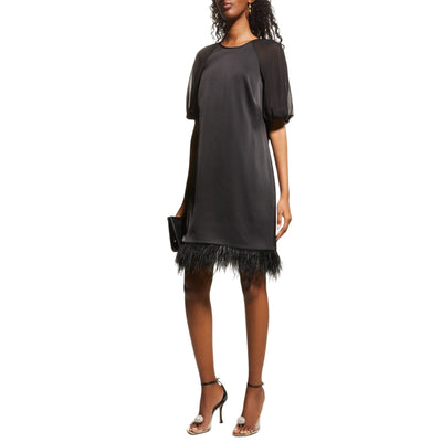 Aidan Mattox Feather Trim Black Trapeze Dress Size 8