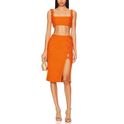 Sau Lee Textured Orange Aubrey Skirt Set Size 6