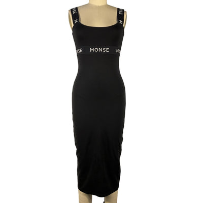 Monse Bodycon Black Logo Strap Midi Dress Size XS