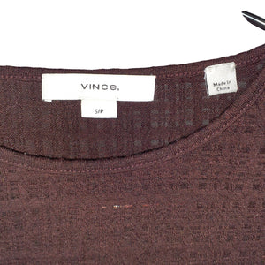 Vince Textured Brown Plaid Jacquard Crew Size S Top